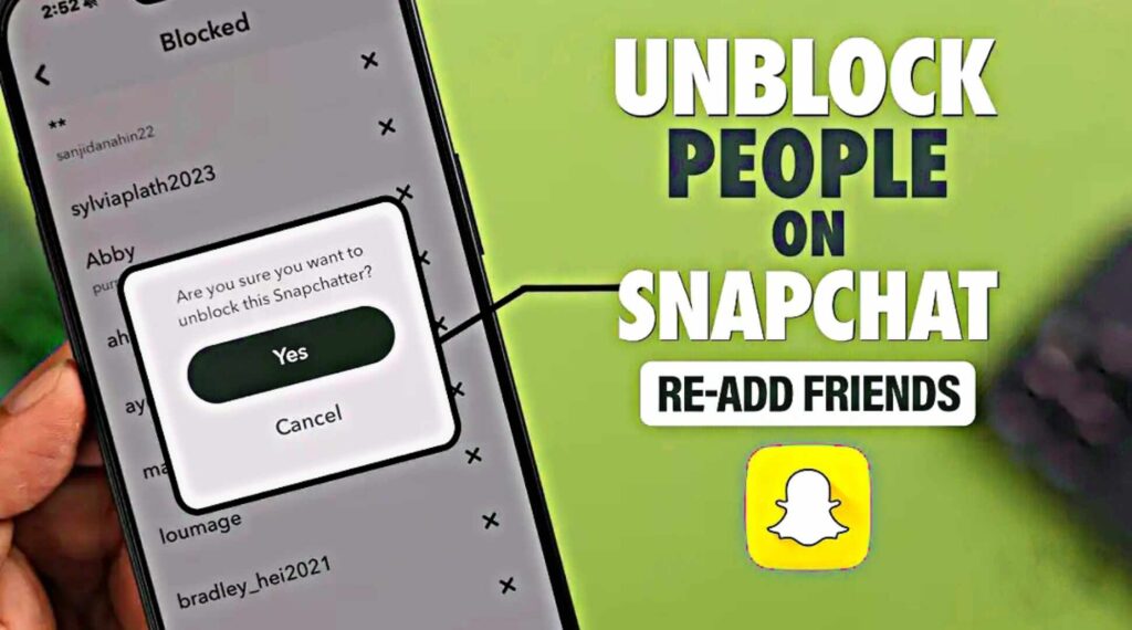 Graphic showing the process of unlocking people on Snapchat, featuring the app's interface and social networking elements.